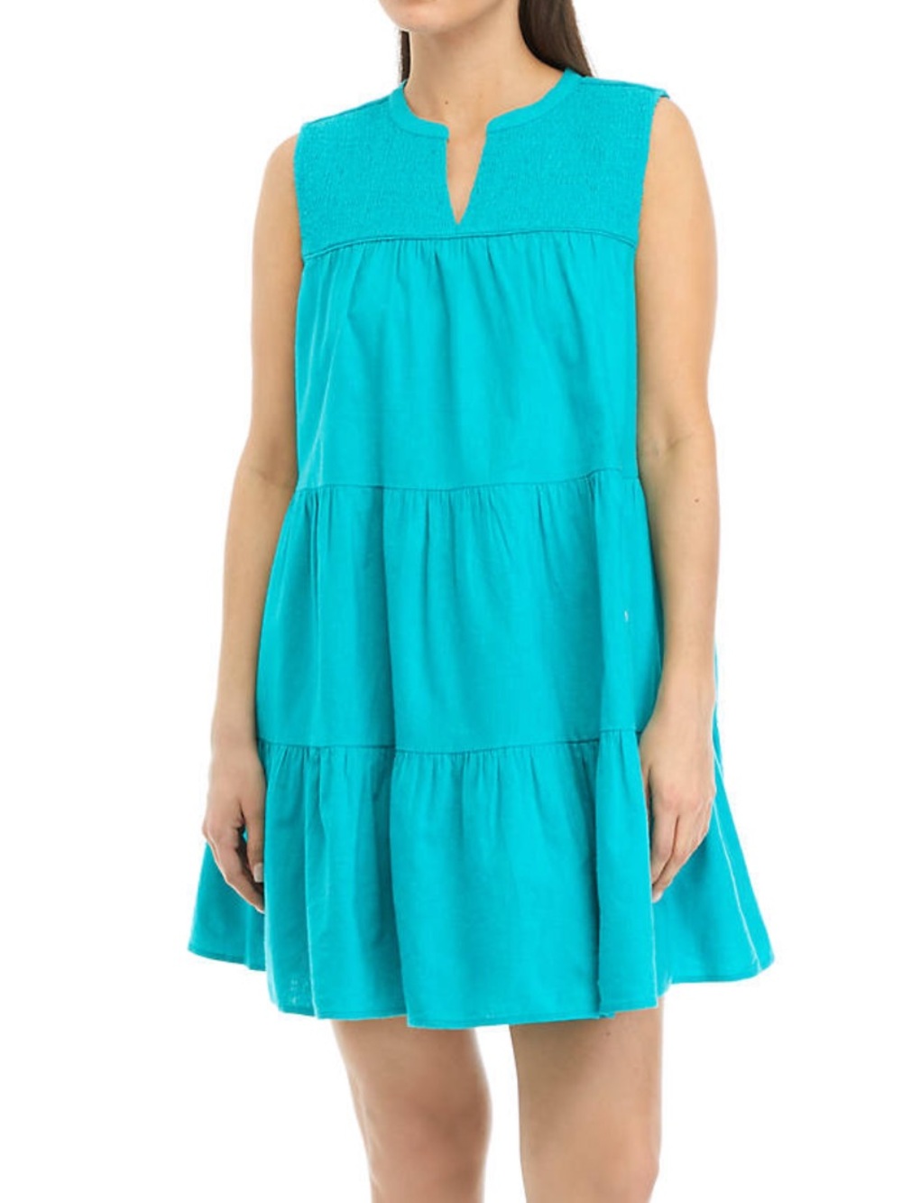 Crown & Ivy Turquoise Tiered Sleeveless Dress Petite Small NWT